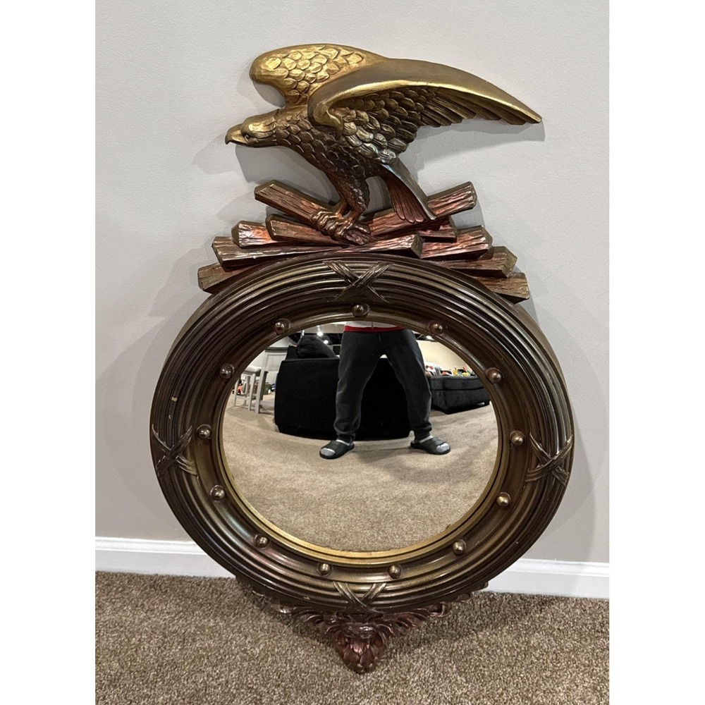 Vintage Mid Century Ethan Allen Baumritter Gold Federal Eagle Convex Wall Mirror